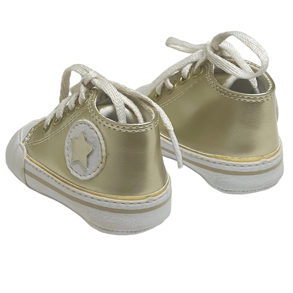 new Bento Bebe De Grife ★ Gold Star Newborn Baby Booties Sneaker ★ Metallic Gold - Picture 3 of 16